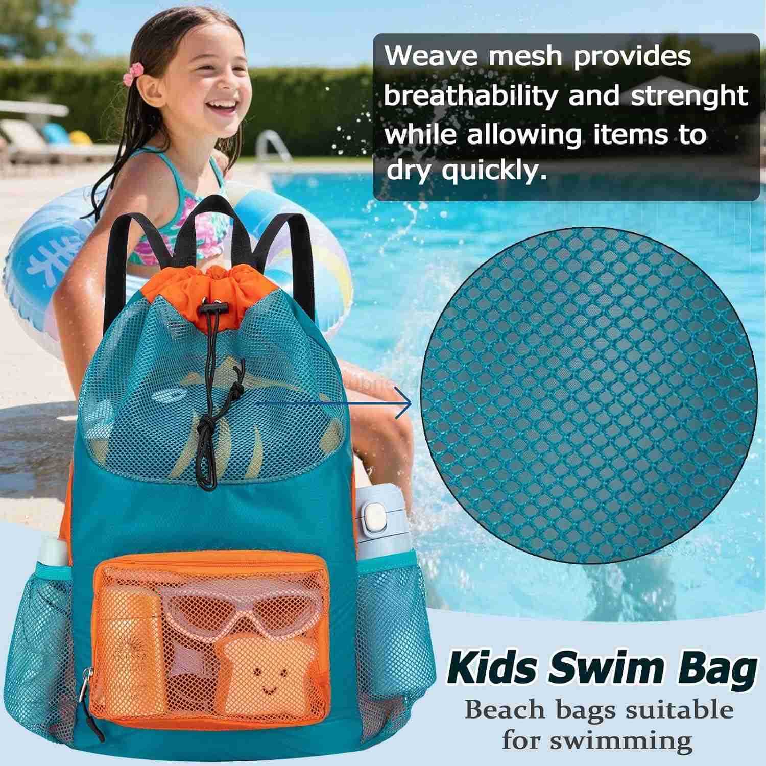 Bag for Kids Drawstring Backpack for Boys Lightweight Mesh Beach Backpack Swimming Pool Sports Gym String Bag GreenZ250906