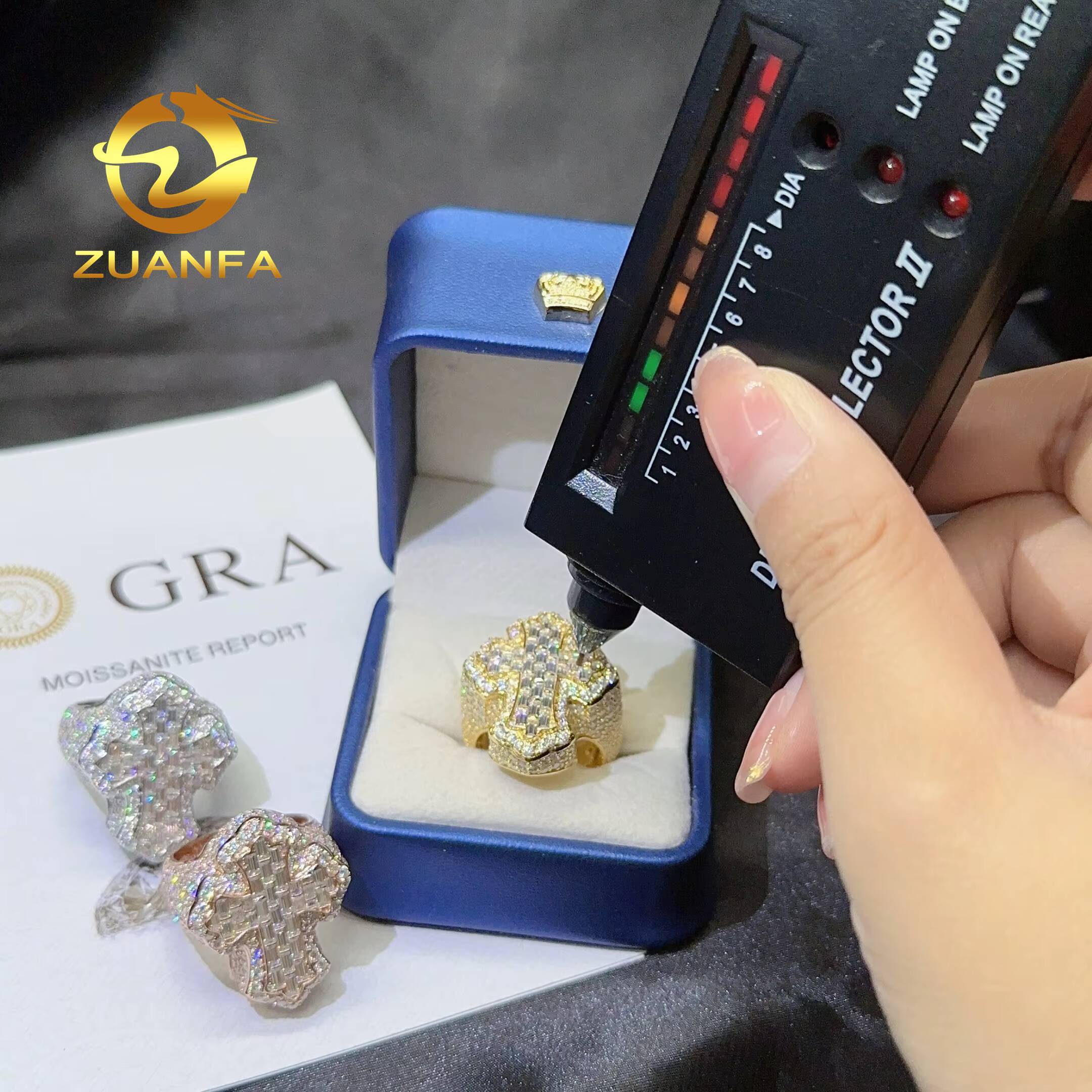 Luxury Jewelry VVS Moissanite Diamond Men Ring Shining Iced Out Cross Rings Hip Hop Rings