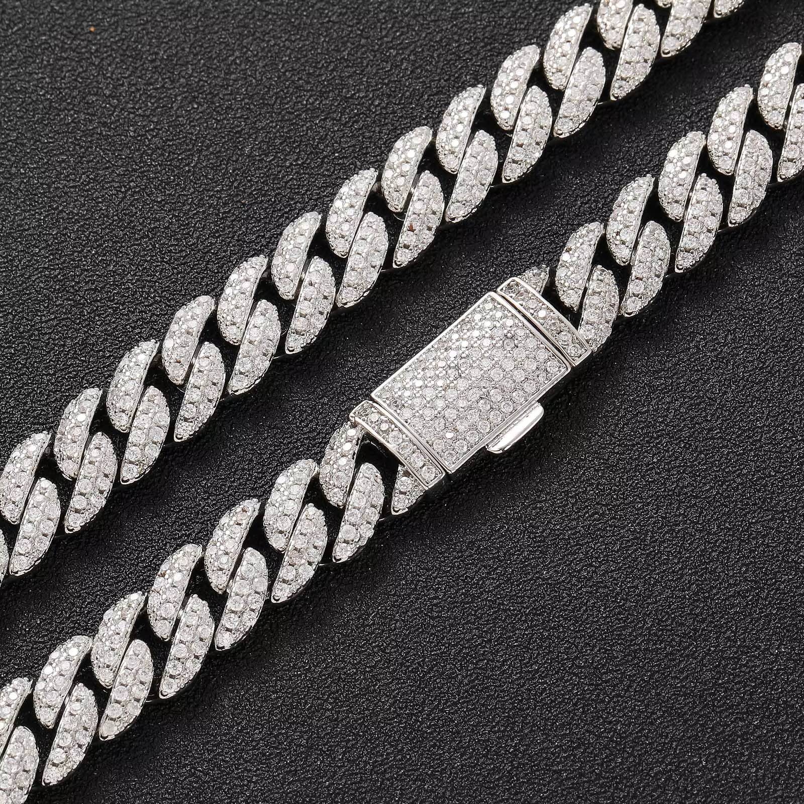 BES 10MM 925 Silver Moissanite Hot Sale Pass Diamond Tester Vvs Moissanite Jewelry Necklace Bracelet Women Cuban Link Chain