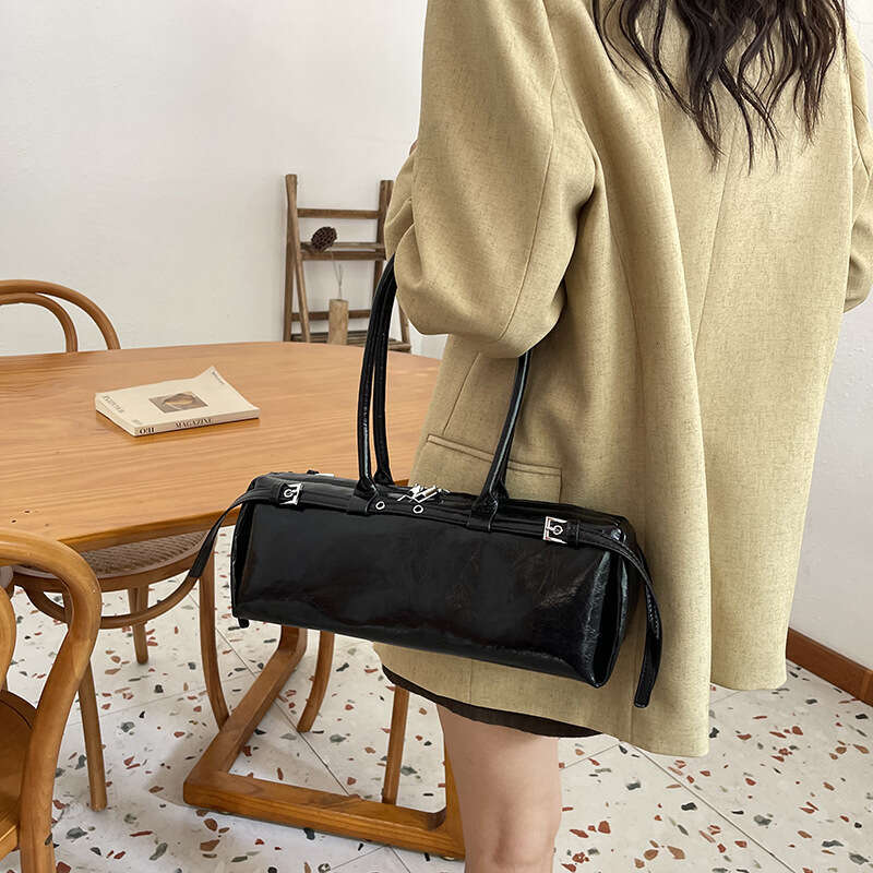 Leopard Print Bowling Women's New Fashion Versatile Niche Belt Buckle Long Strip Shoulder Underarm Baguette Bag