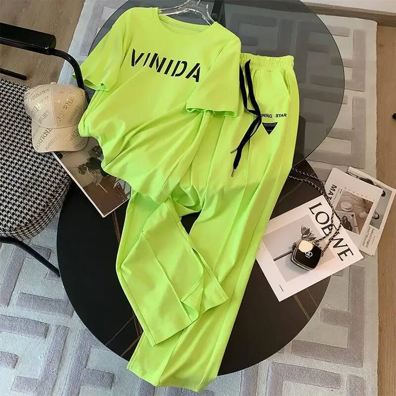 2025 Summer New design Fashion Women's S Set Loose Fashion Top Sports Wide Leg Pants Designer Two Piece Set
