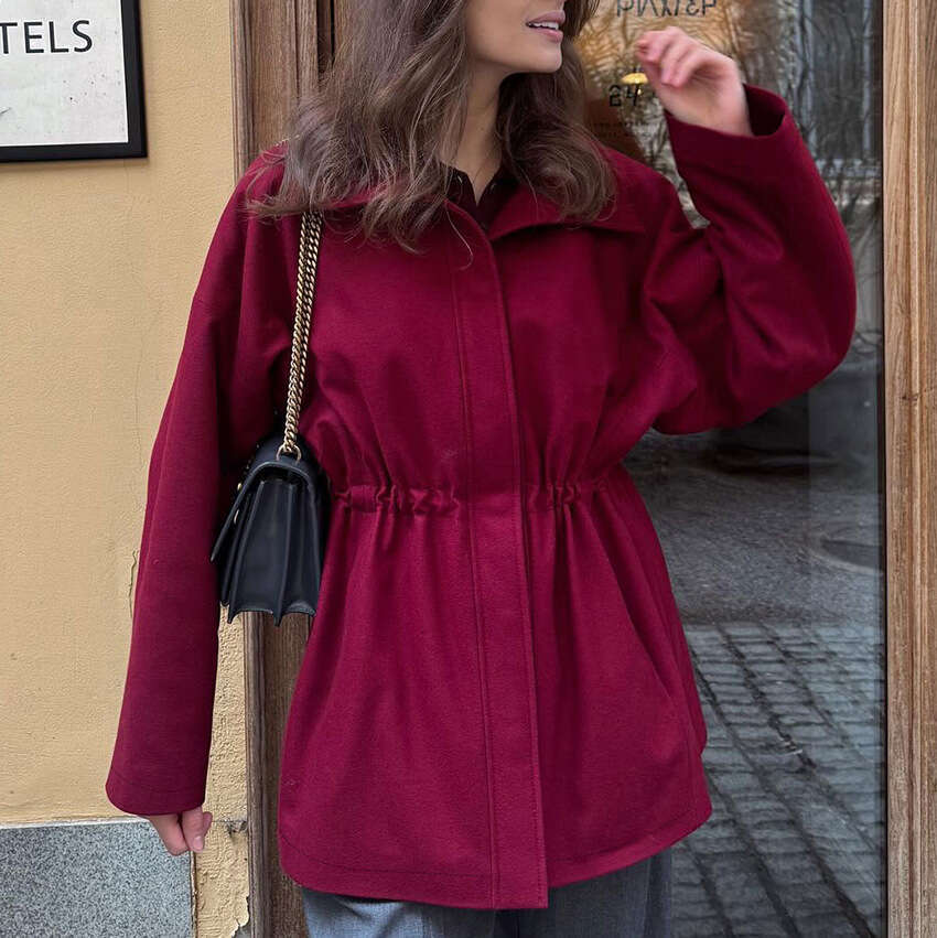 Autumn Winter New High Collar Waist Drawstring Woolen Long Sleeve Coat For Women With Design Sense, Elegant And Fashionable Commuting B3