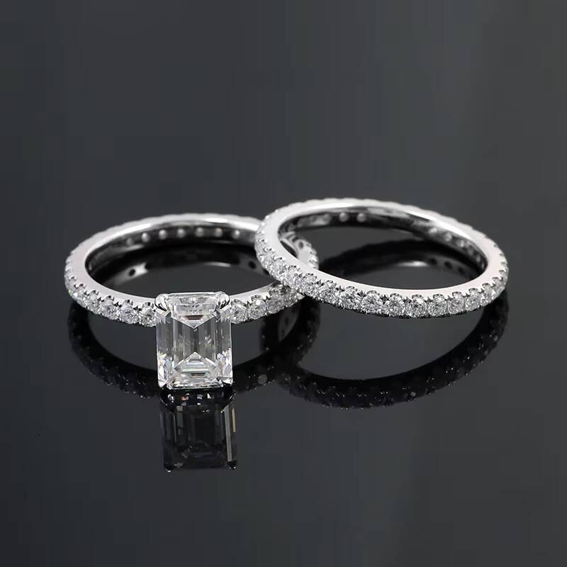 2ct Gold Emerald Cut Moissanite Ring 10k White Gold Promise Ring for Couples Romantic Wedding Rings Couple Set Minimalist Style