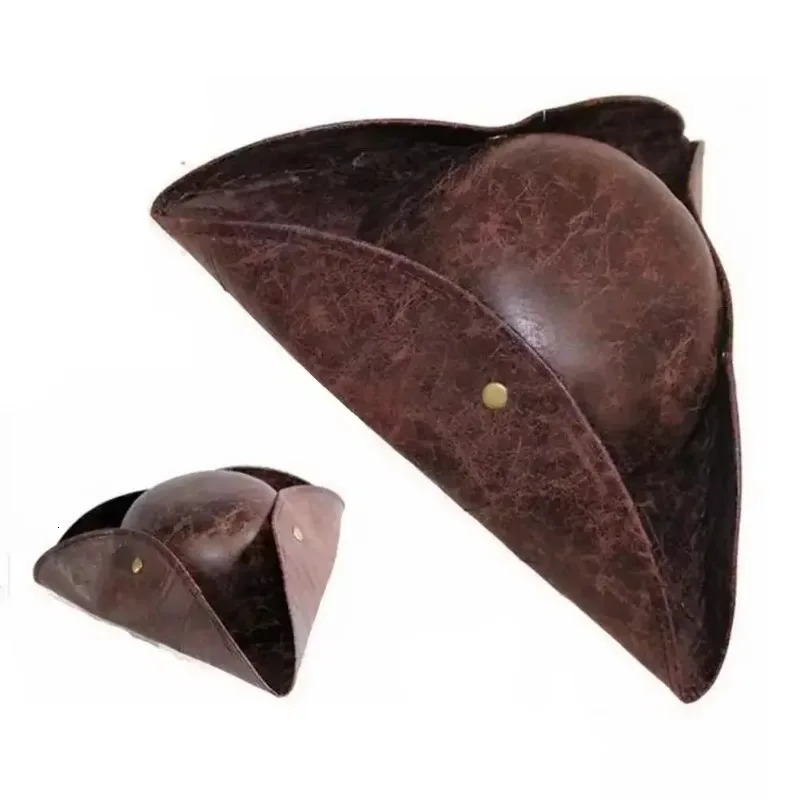 Faux Leather Pirate Hat Brown Captain Hat Vintage Button Masquerade Party Cosplay Costume Hat For Men Women Pography Props 250905
