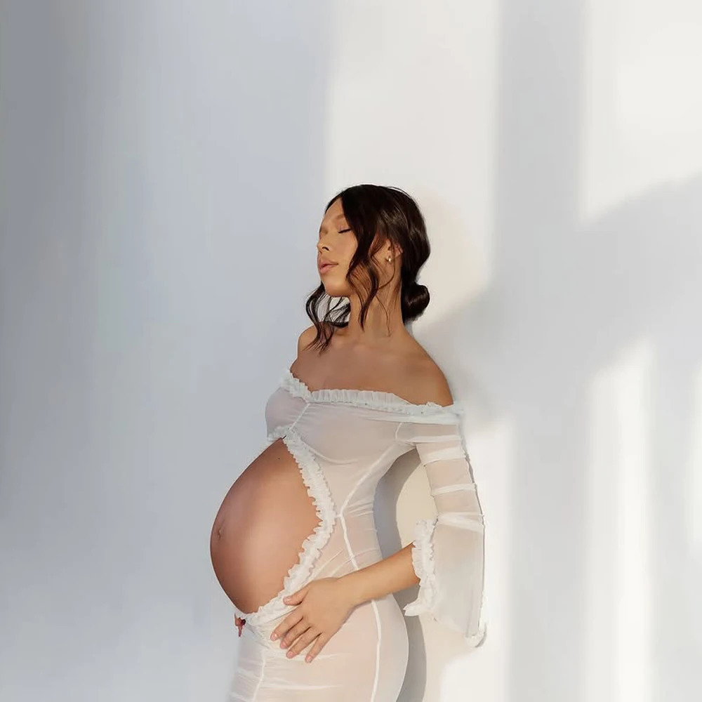 Maternity Dresses Pography Stretchy Transparent Mesh Lace Maxi Dress Belly Baring Floor Length Gown For Pregnancy Po Shoot 250906