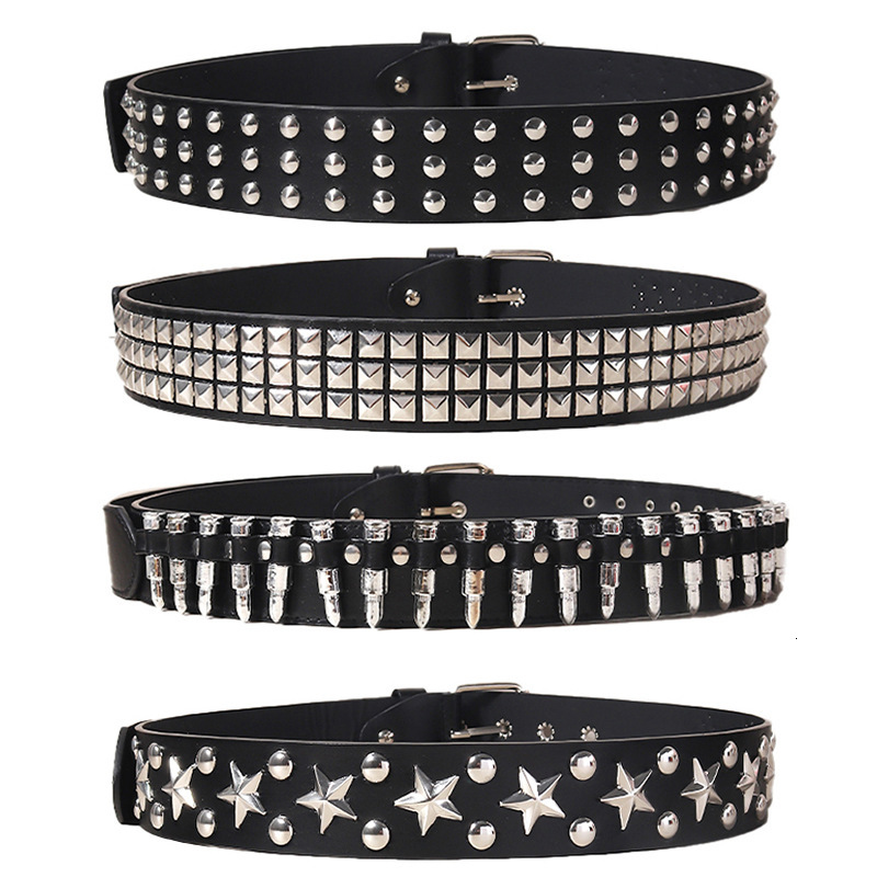 mens belt studded black hot girl punk unisex personality men and women fivepointed star bullet rivet buckle jeans belt designer belt belts for women d
