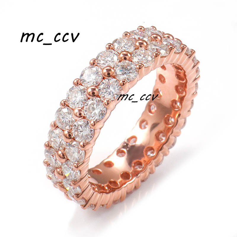 Provence Jewelry 15mm Round Brilliant Cut Moissanite Double Band Ring DEF Color Rose Gold Classic Style