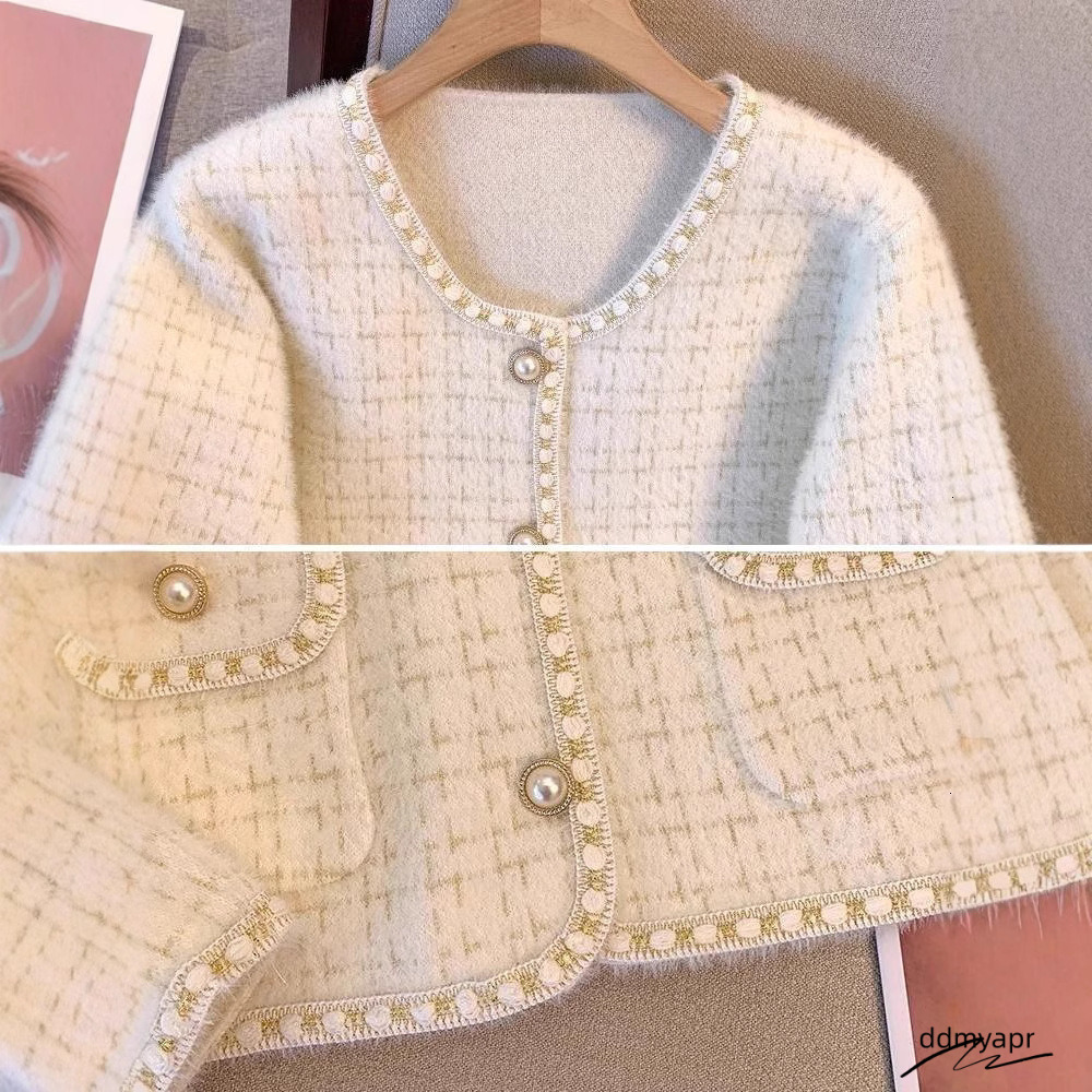 Knitted Cardigan Jacket French Style Fashionable Elegant Women Spring Autumn Ddmydec Socialite Imitation Mink Veet 250721