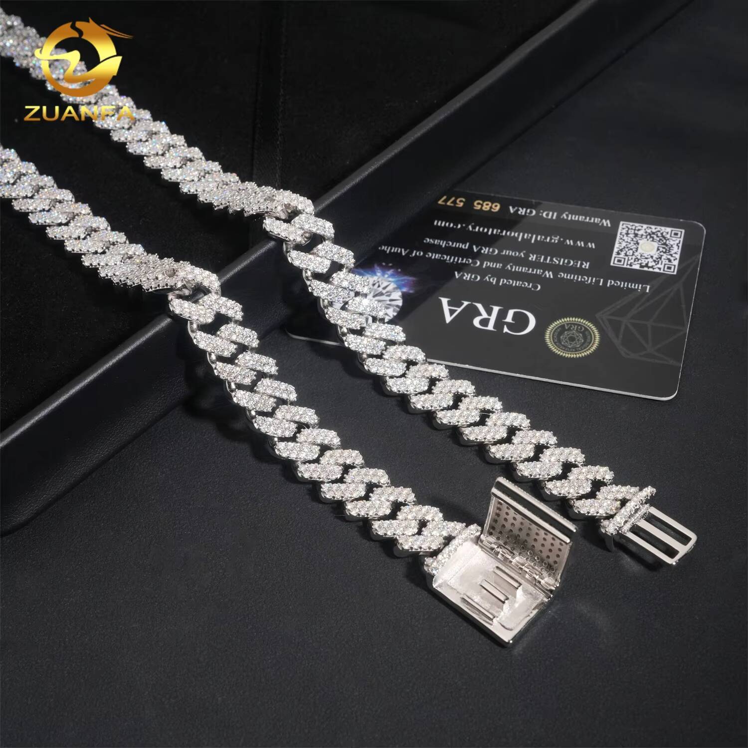 2Rows 125mm Hip Hop Rapper Jewelry Link Chain Custom Iced Out Diamond Miami Cuban Link Chain VVS Moissanite 925 Silver Necklace
