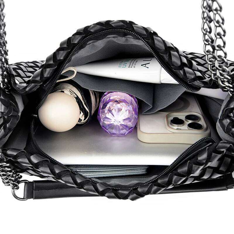 High Quality Pu Leather Knitting Shoulder Messenger Crossbody Bags For Women Chain Handbag Ladies Large Capacity Tote Sac