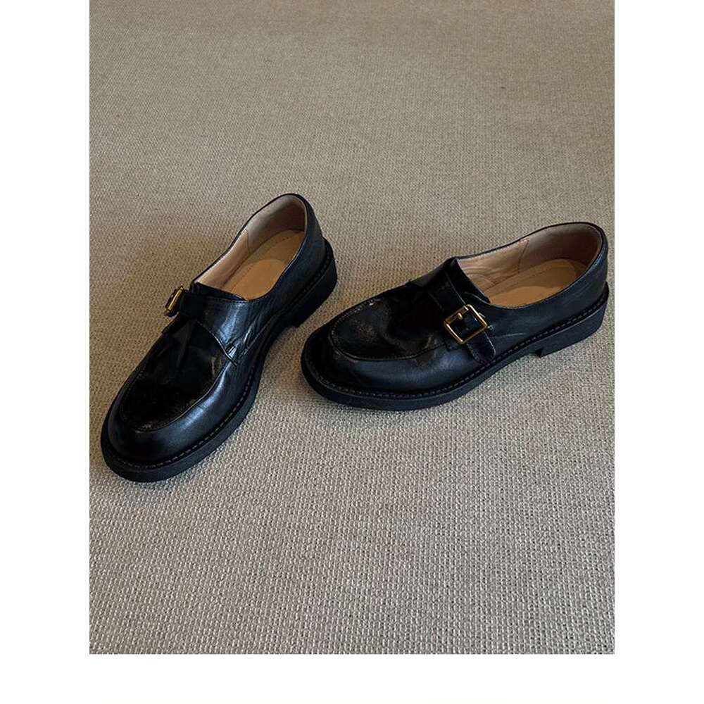 Cowhide 2025 Designer Shoe Genuine Thick-Soled Loafers Spring and Autumn Single Black British College Style Women's Leather Shoes