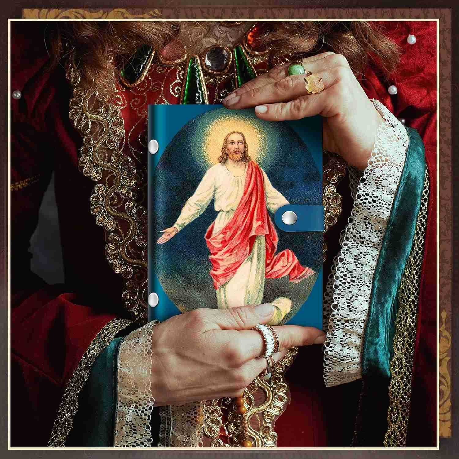 4 Pcs Holy Card Holder Carrying Each Case Hold to 40 Prayer Holder with Gold Stamped Cross Faux Leather Holy Bag Card Organizer for Religious PrayerPa