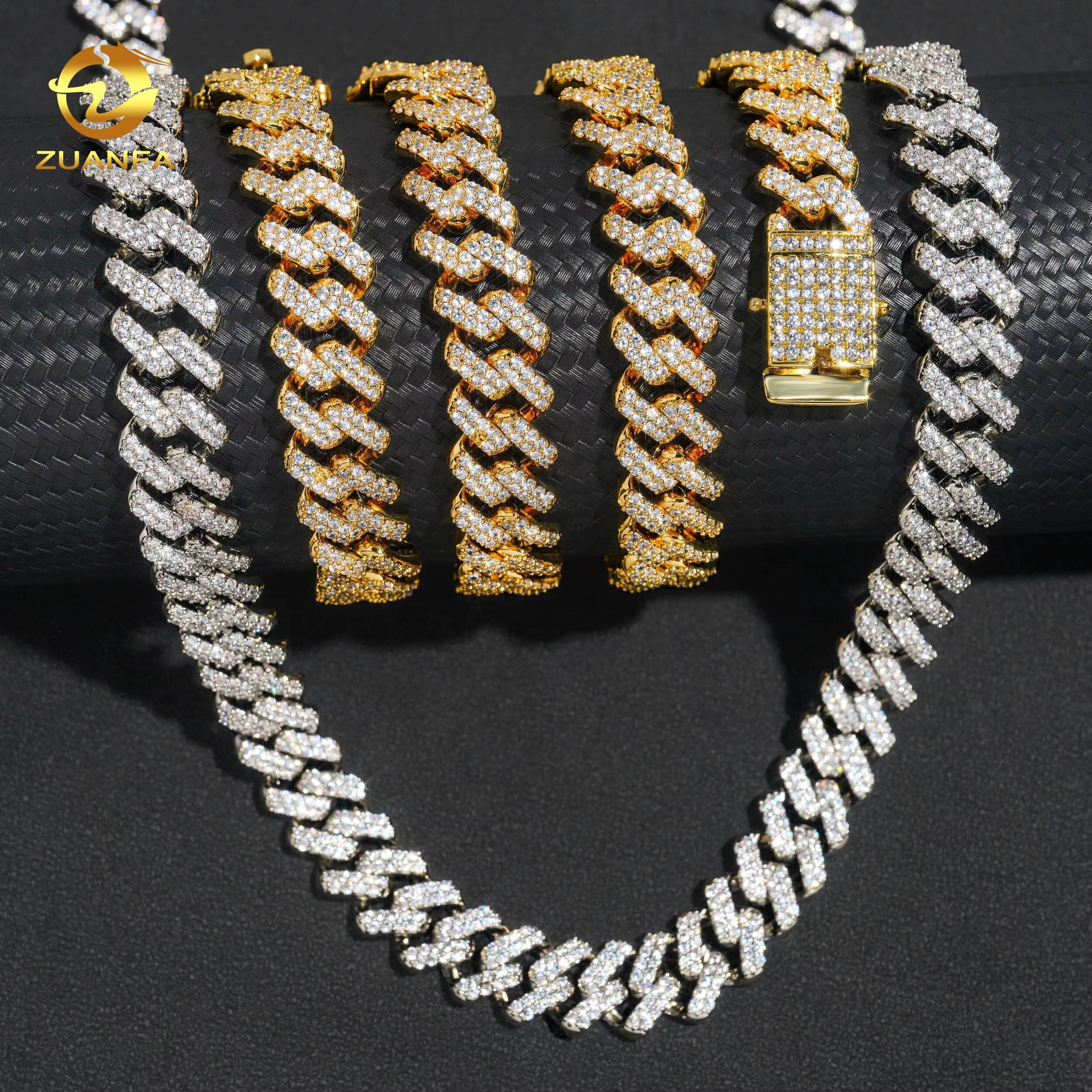 Hip Hop Jewelry Luxury Custom High Quality Brass Moissanite 5A Moissanite Initial Necklace Cuban Link Chain