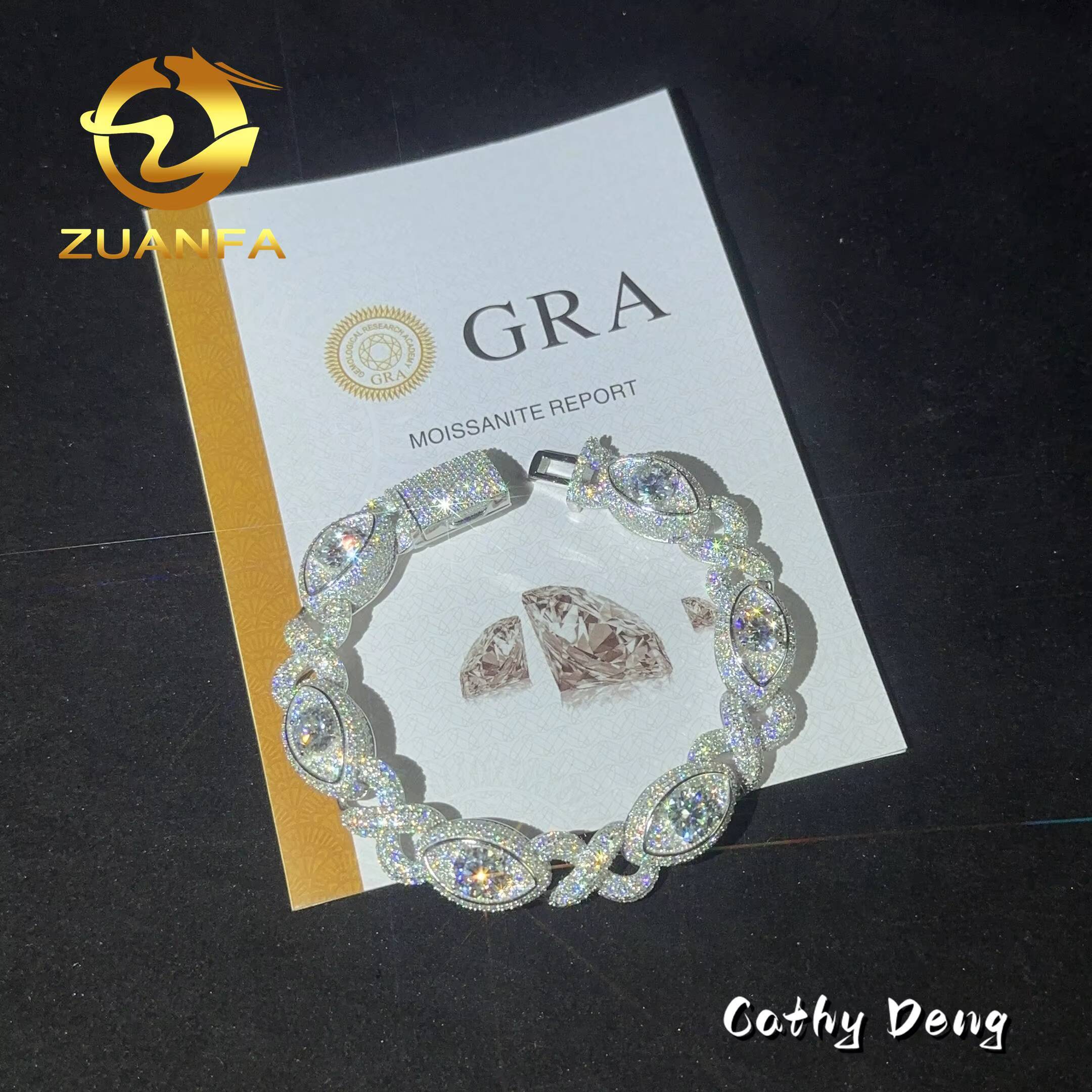 New Design 925 Sterling Silver 13mm Buss Down Evil Eyes VVS Moissanite Bracelet Men High Quality Hip Hop Cuban Bracelet