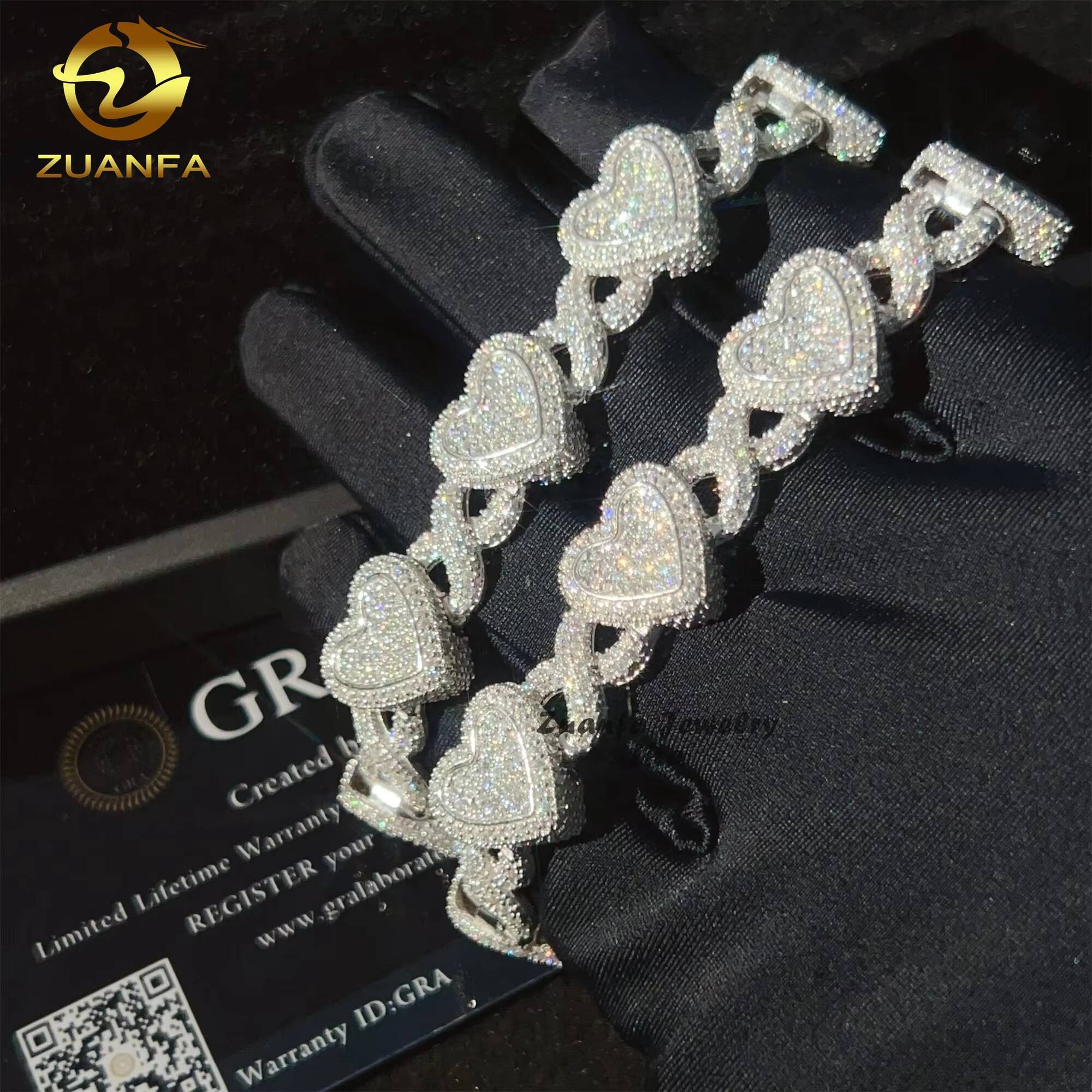 Iced Out Jewelry Heart Infinity Hip Hop Sparkle 925 Sterling Silver VVS Moissanite Diamond Cuban Link Bracelet