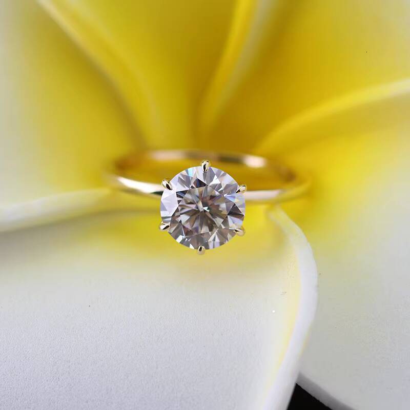 14k Solid Yellow Gold 2carat 8mm Round Cut GH Color Moissanite Solitaire Diamond Ring for Wedding