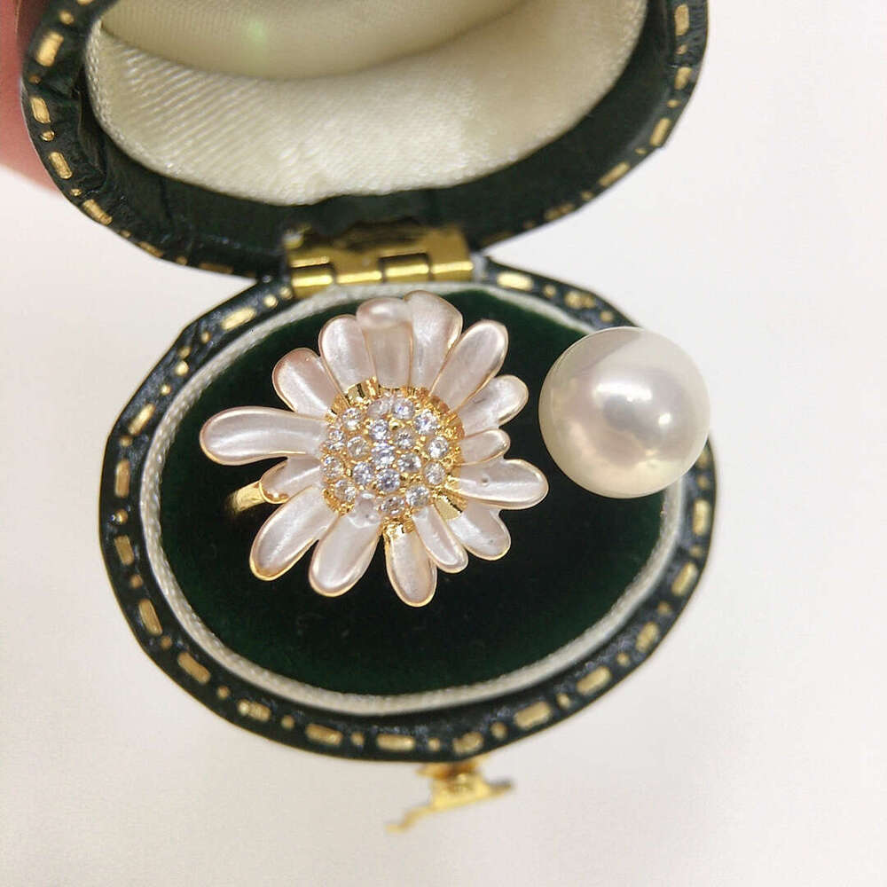 DHpet Grade High Brighess Natural Freshwater Ring Gold-Plated Micro-Inlaid Zircon Suower Pearl Jewelry