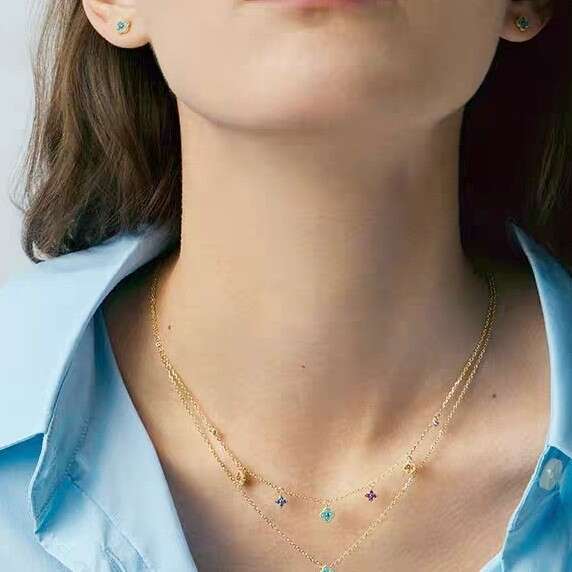 DHCollections Pretty Good Life Chen Yao Same Style S Sier Four-Leaf Clover Flower Colorful Necklace French Light Collarbone Chain