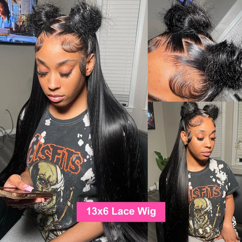 100% Human Hair 13x6 Hd Lace Frontal Wig 250 Density Black Bone Straight Human Hair Bundles 30 Inch Glueless Hd Lace Wigs for Women Pre Plucked