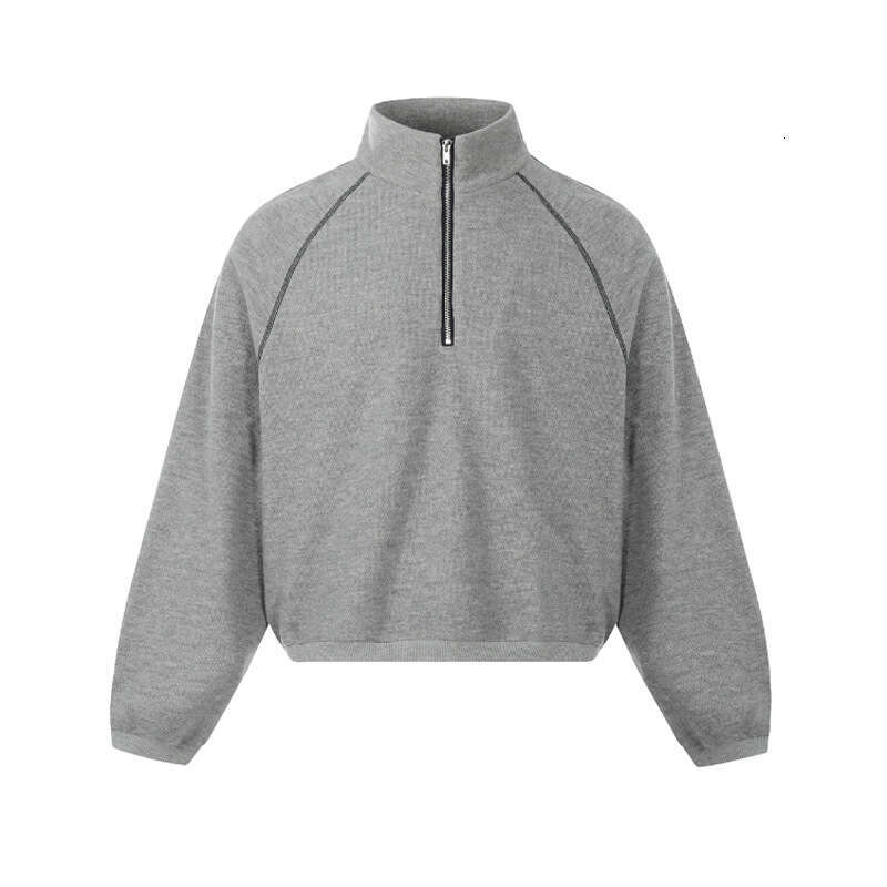 College Style Harajuku Korean Version Deconstructed Patchwork Topstitch Design Simple Loose Stand Collar Zipper Sweatshirt B5