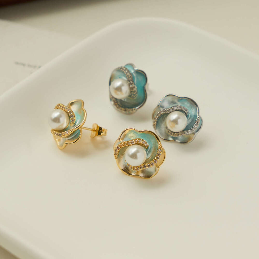DH collections Copper based Rose Flower Micro - set Zircon & Pearl Earrings for Women H260129