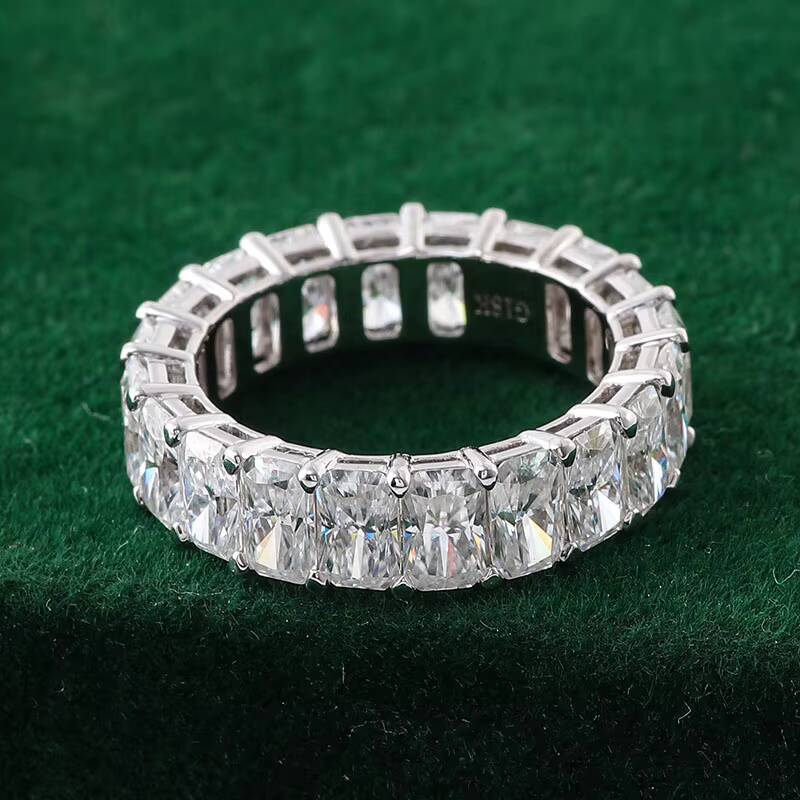 Wholesale High Quality Full Diamond 14k White Gold Radiant Cut Enernity Luxury Wedding Engagement Moissanite Rings for Women