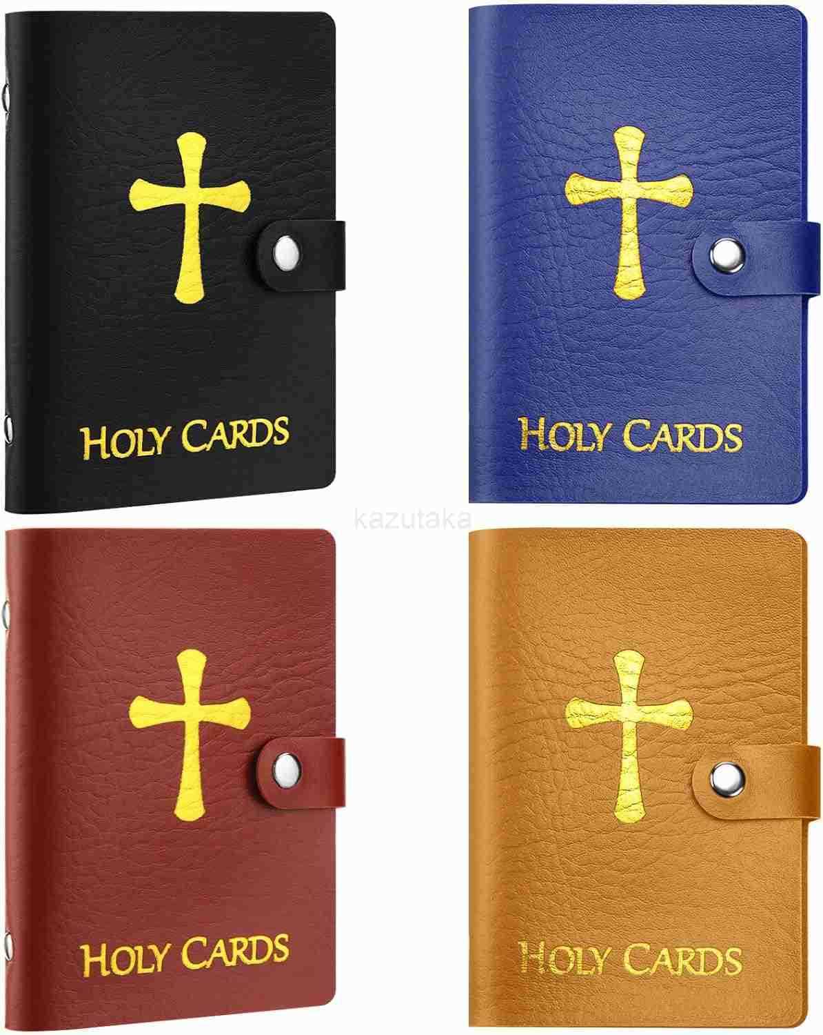 4 Pcs Holy Card Holder Carrying Each Case Hold to 40 Prayer Holder with Gold Stamped Cross Faux Leather Holy Bag Card Organizer for Religious PrayerPa