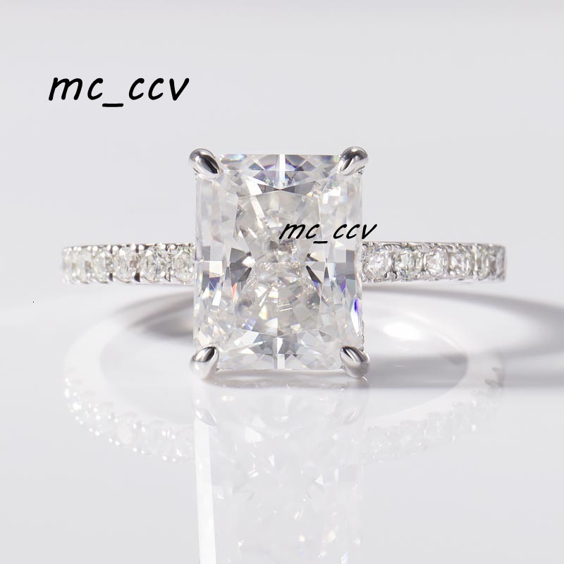 7x9mm Ice Crushed Radiant Cut Forever Moissanite 14k White Gold Engagement Ring with Accent Stones on Band