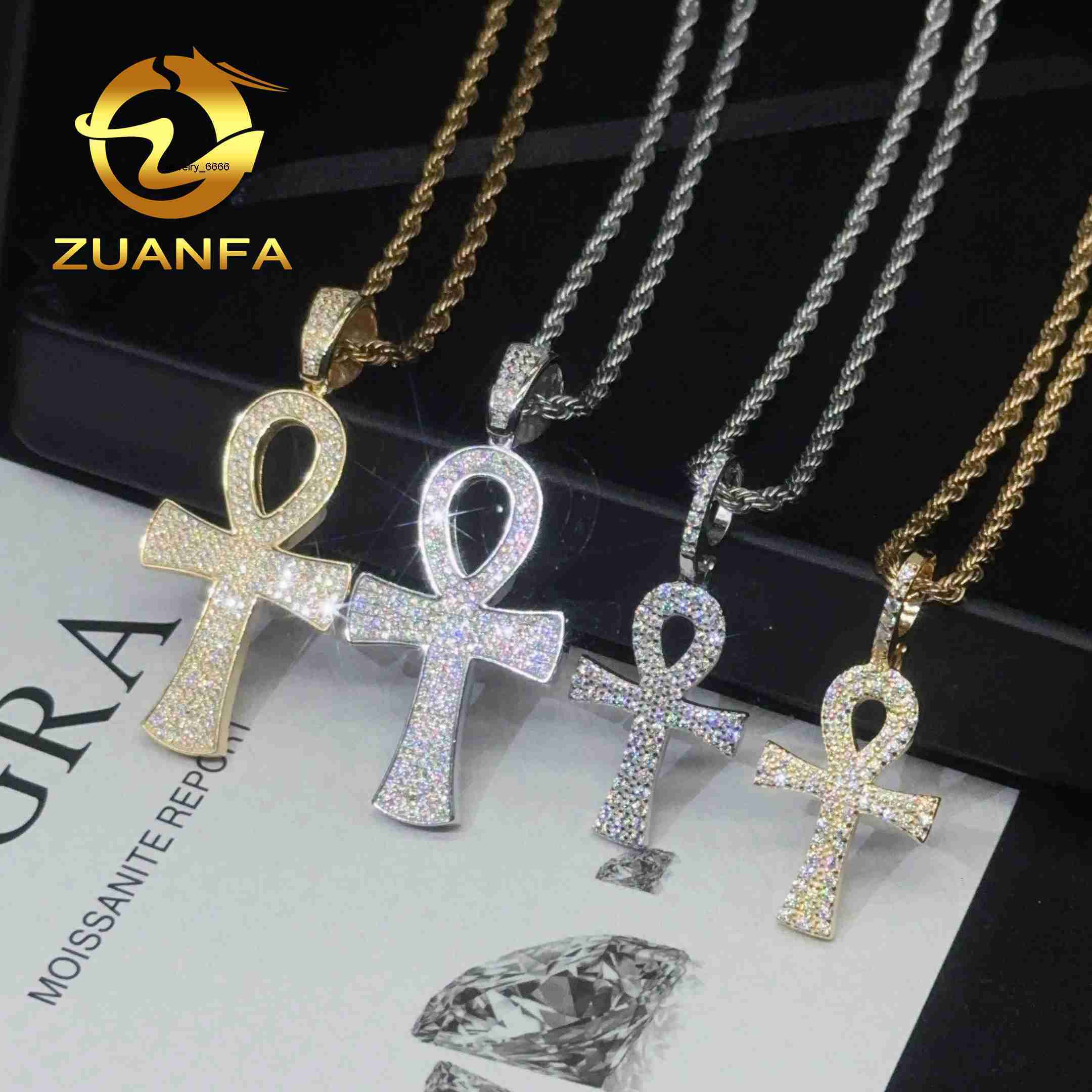 48h Shipping Hip Hop Jewelry Cross Moissanite Pendant Men 925 Silver Iced Out Pendant Pass Diamond Tester Stainless Steel Chain