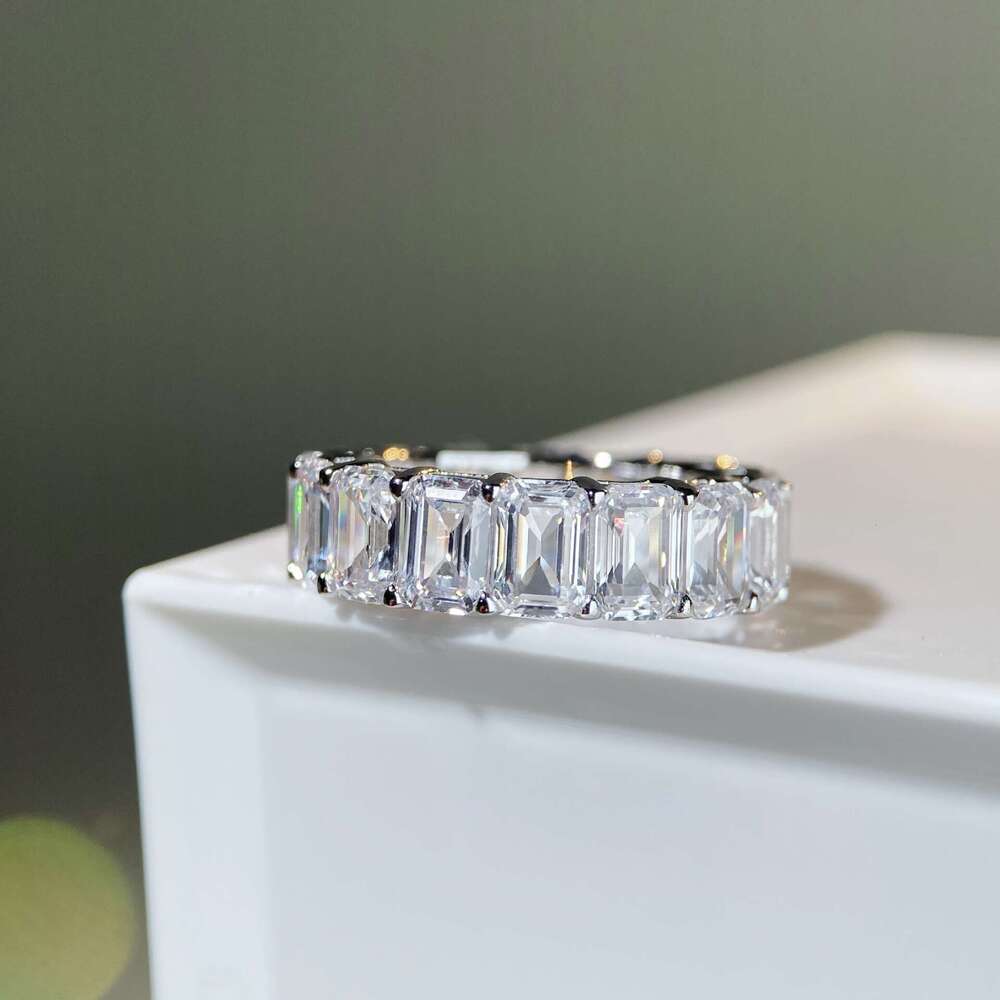 DH collections:Jiumei Jewelry S Pure Silver Row for Women Full High Carbon Diamond Pagoda Cut Zircon HW Family Style Ring