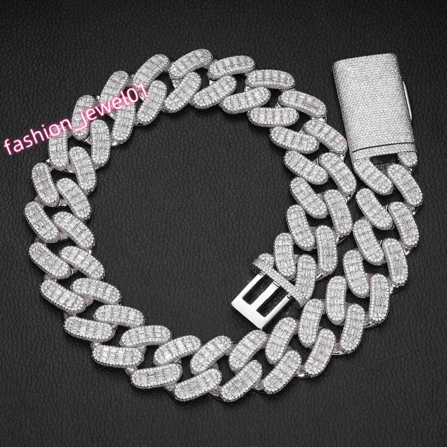 Big Guy 28mm Baguette Moissanite Cuban Link Chain 925 Sterling Silver VVS Lab Diamond Iced Out Hip Hop Jewelry Cuban Necklace