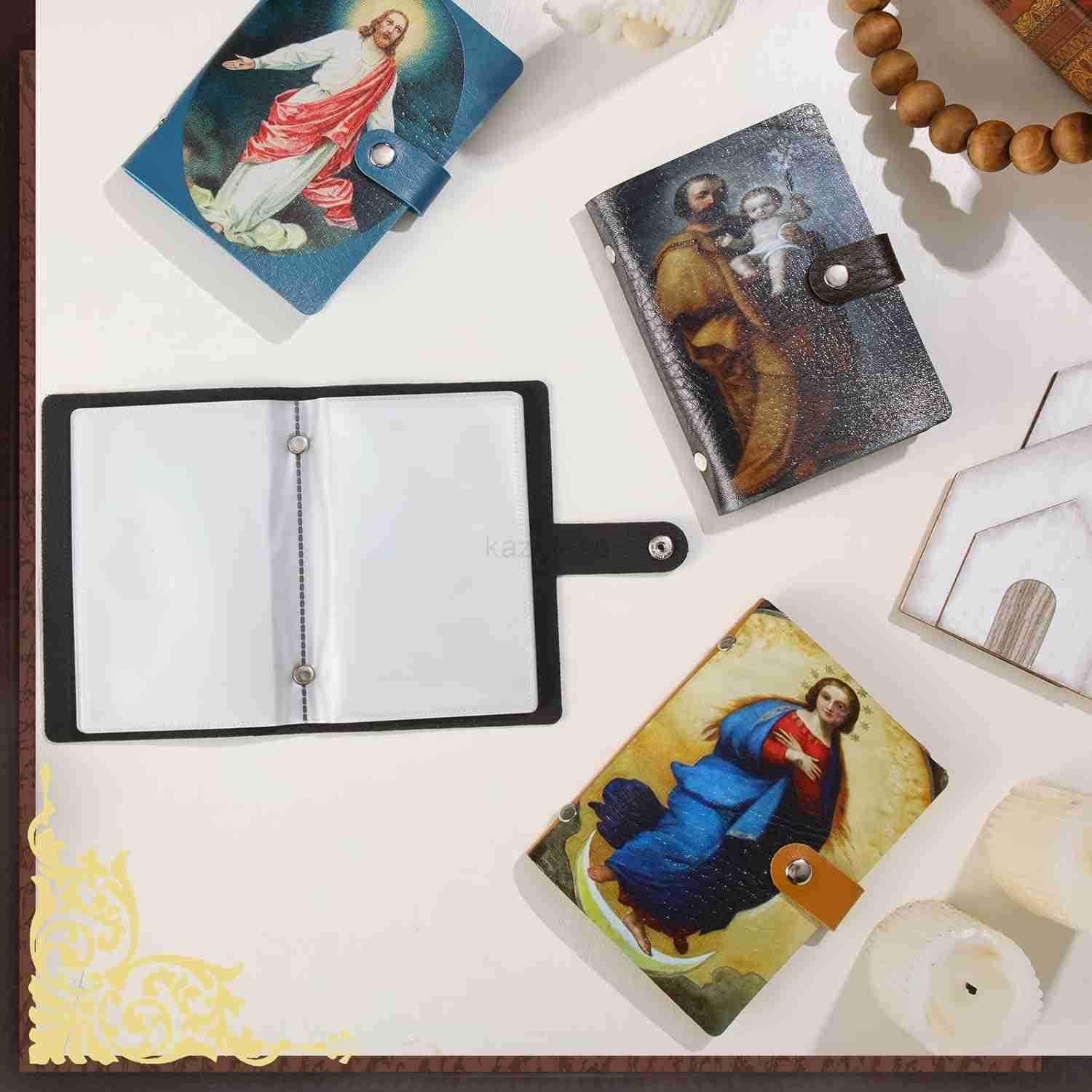 4 Pcs Holy Card Holder Carrying Each Case Hold to 40 Prayer Holder with Gold Stamped Cross Faux Leather Holy Bag Card Organizer for Religious PrayerPa