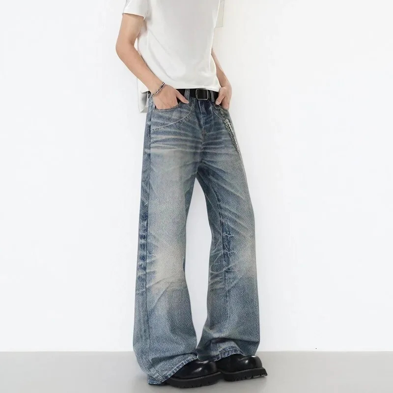 Autumn Men Baggy Jeans Oversize Straight Loose Casual Denim Trousers Solid Color Streetwear Fashion Y2k Wide Leg Elastic Pants 250906