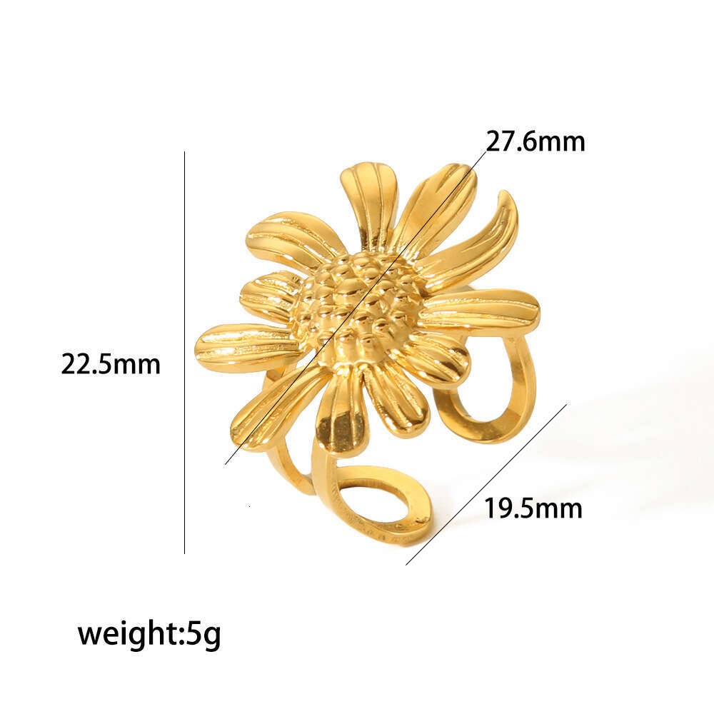 DHpet Hot Selling Titanium Steel High-End Necklace Pendant Set Gold Suower Small Daisy Earrings Ring