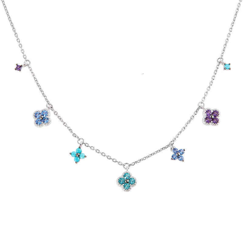 DHCollections Pretty Good Life Chen Yao Same Style S Sier Four-Leaf Clover Flower Colorful Necklace French Light Collarbone Chain