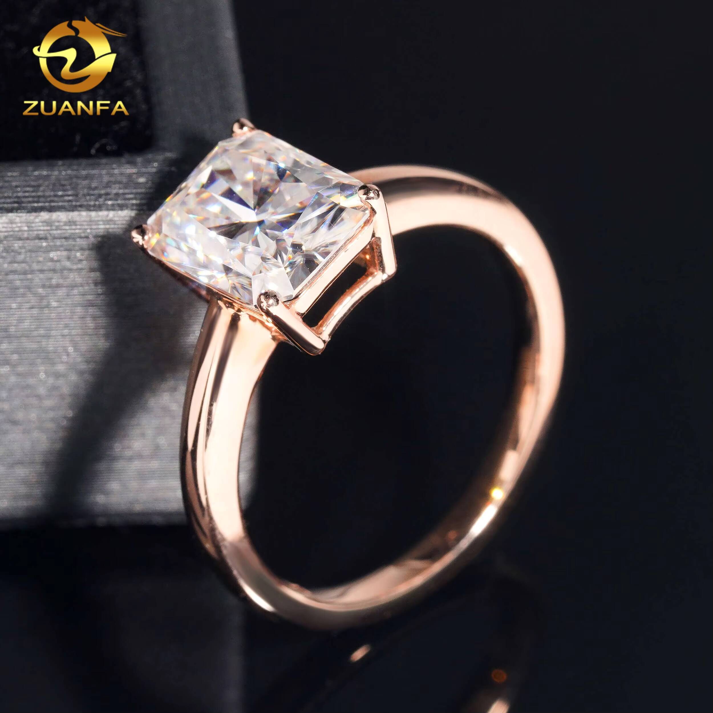 Custom Real 10K 14K 18K RoseYellowWhite Gold Pass Diamond Test 3ct Radiant Cut Moissanite Solitaire Wedding Engagement Ring