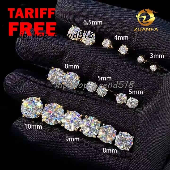 Wholesale D VVS Moissanite Earrings Screw Back Round Cut 4 Prong Stud Earrings 925 Silver Hip Hop Earring for Men and Women