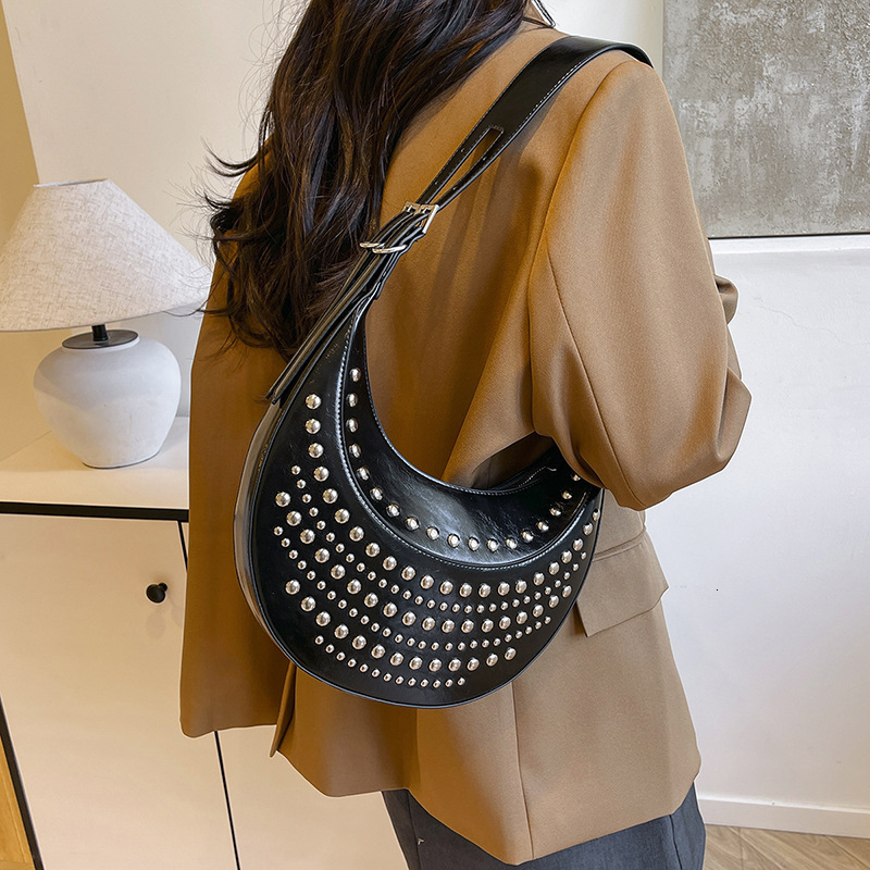 2025 new collection Spicy Girl's New Rivet Fashion Simple and Elegant Women's Shoulder Bag Commuter Handbag Underarm Bag Autumn New Designer
