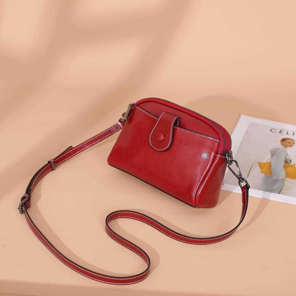 Genuine Leather 2025 New Women's Trendy Summer Fashion Ladies Phone Mom Single Shoulder Crossbody Bag