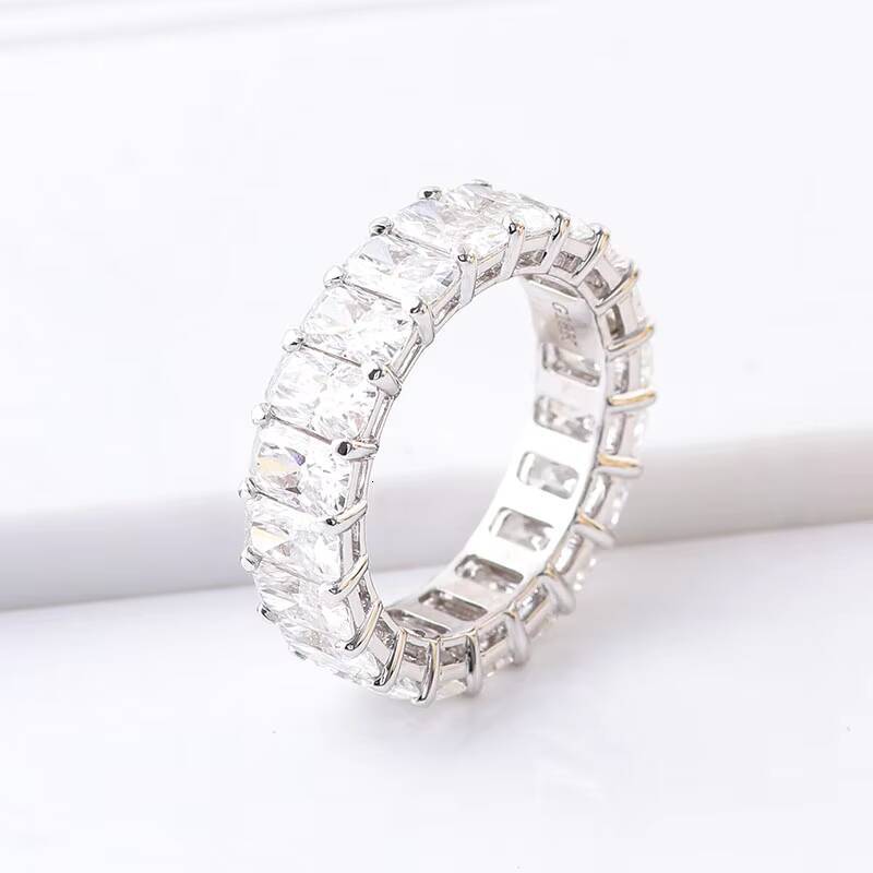 Wholesale High Quality Full Diamond 14k White Gold Radiant Cut Enernity Luxury Wedding Engagement Moissanite Rings for Women