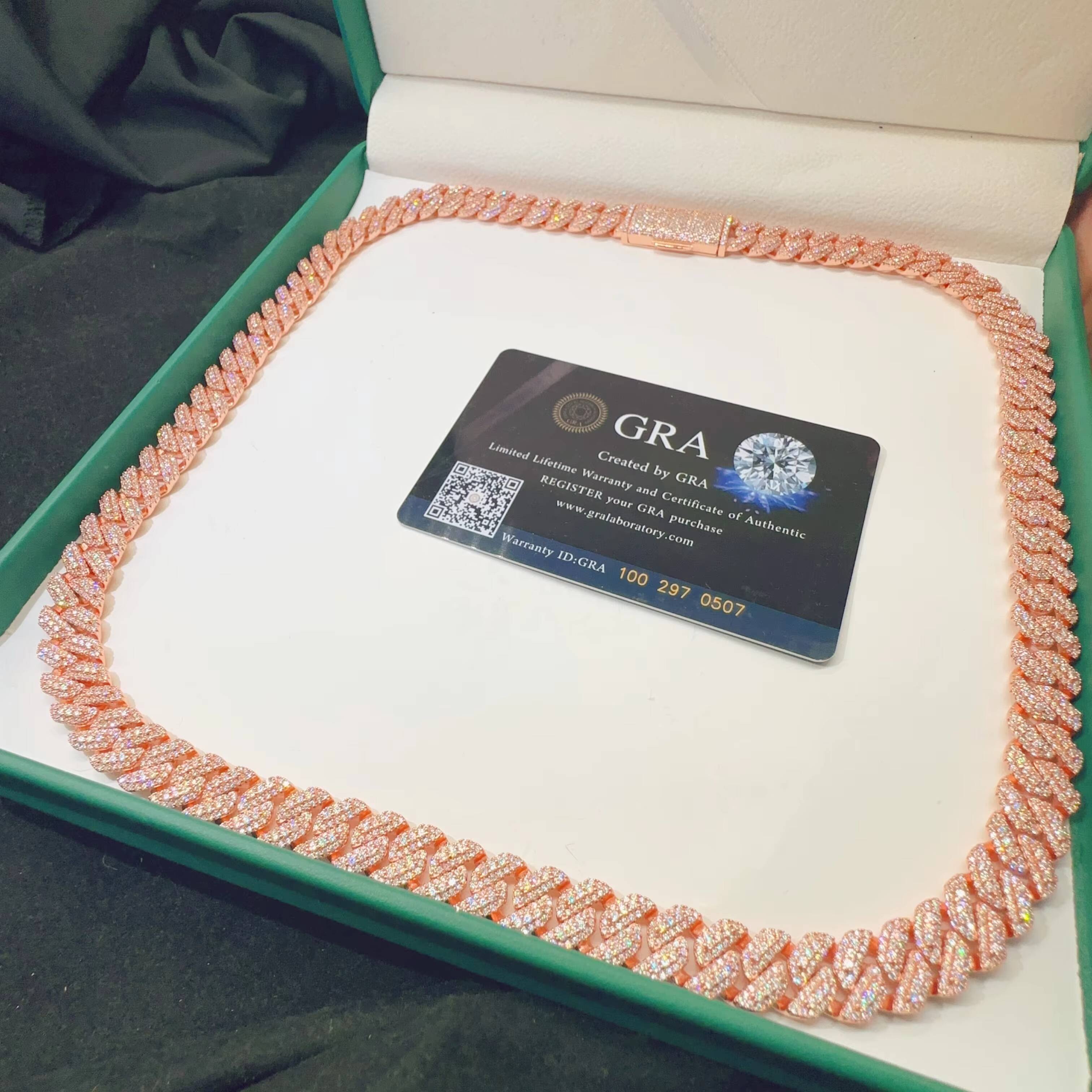 10MM Width Sterling Silver S925 Hip Hop Fine Jewelry Rapper Necklace Iced Out VVS Moissanite Diamond Miami Cuban Link Chain