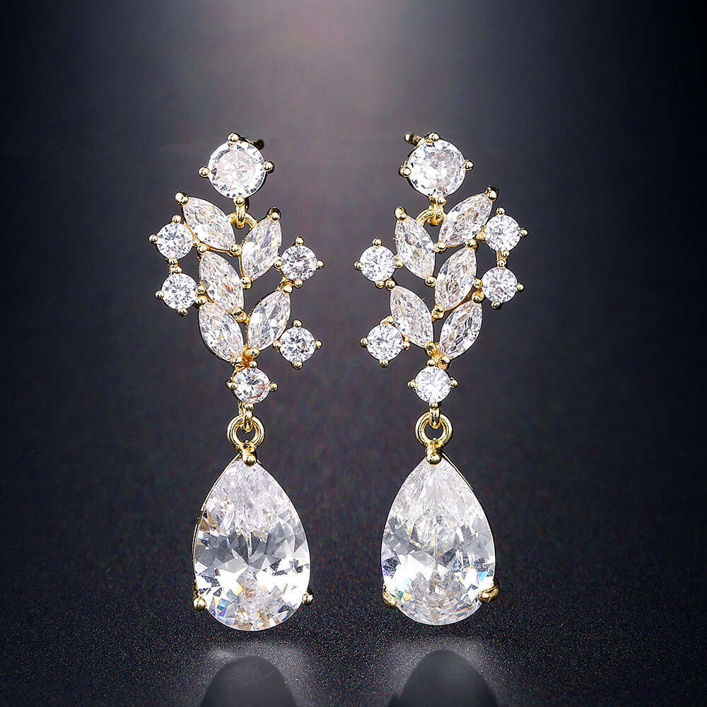 DHpet Women Elegant Luxurious Full Inlaid Marquise Water Drop Zircon Bridal Earrings