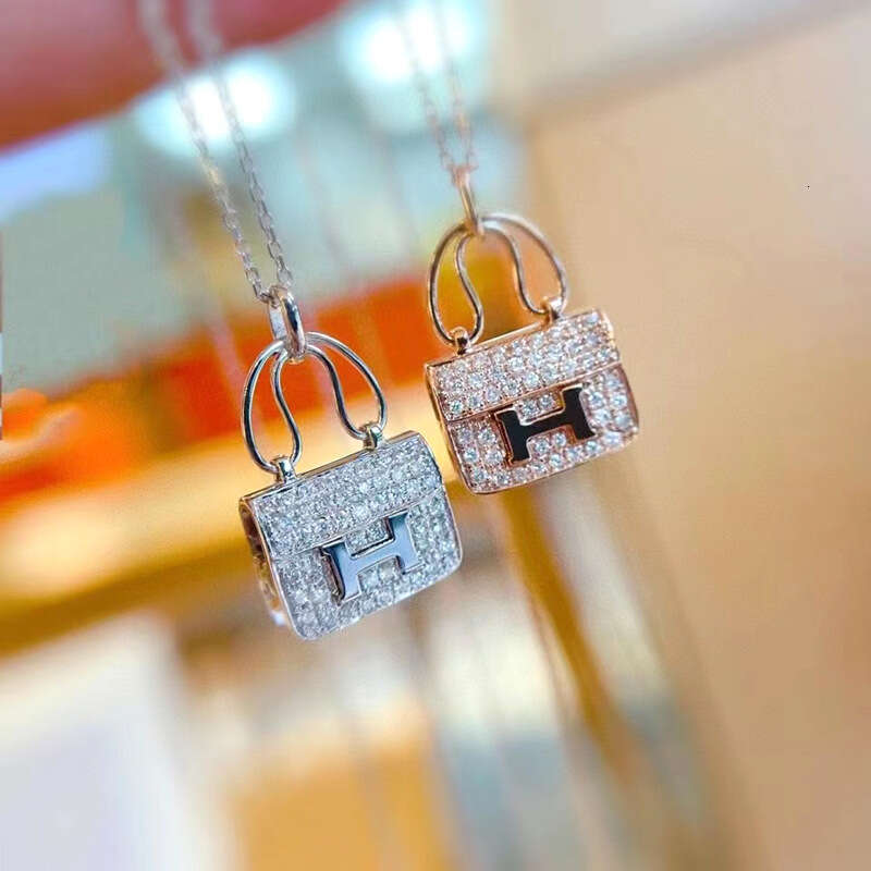 DHpet 2025 New H Letter Bag Necklace for Women Full Dia Rose Gold Clavicle Chain Sier Fashion Personality Earrings Internet Celebrity Hot