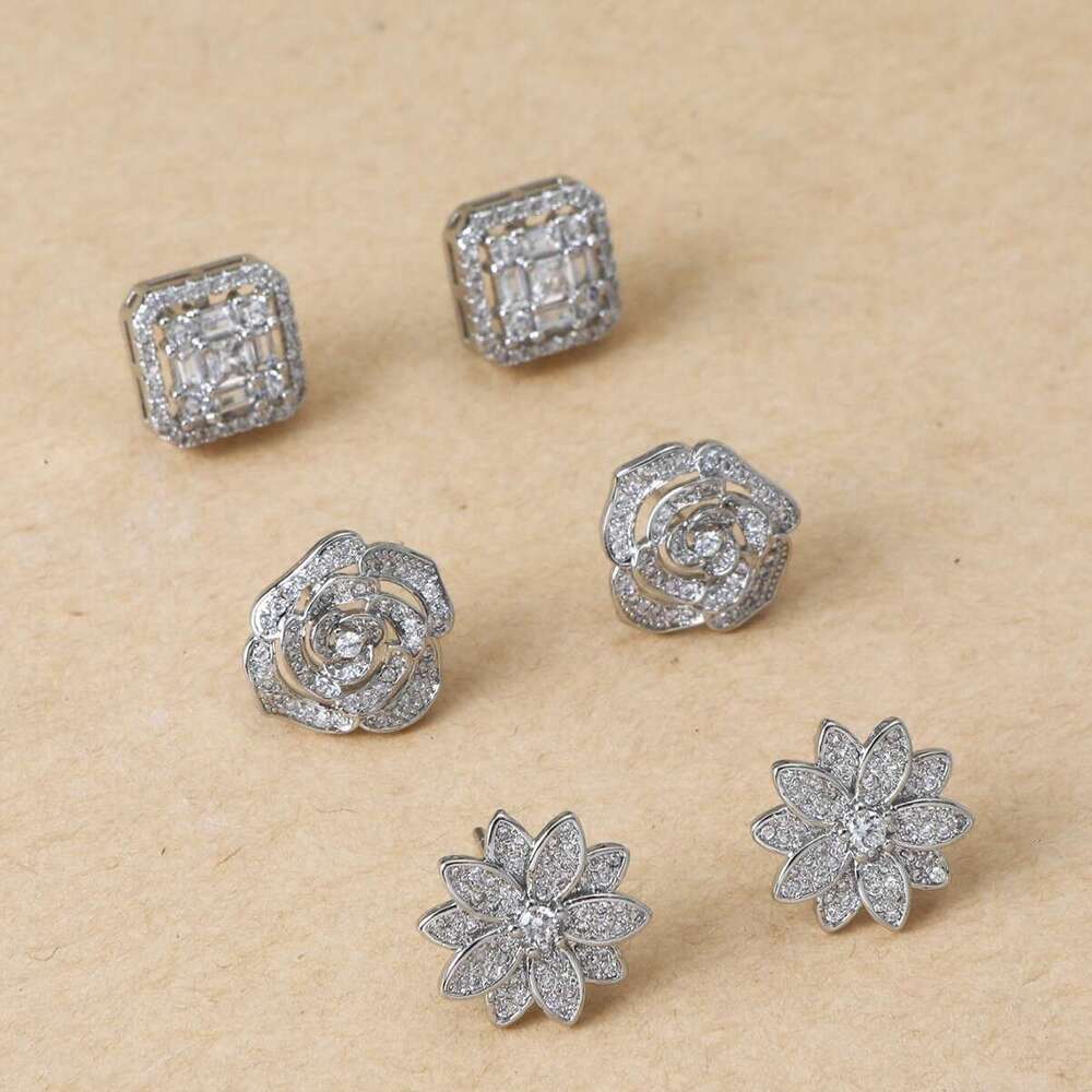 DHpet Micro Pave Zircon Chinese Lotus for Women Trendy Brand Same Light Full Dia Forest Style Artistic Temperament Flower Earrings