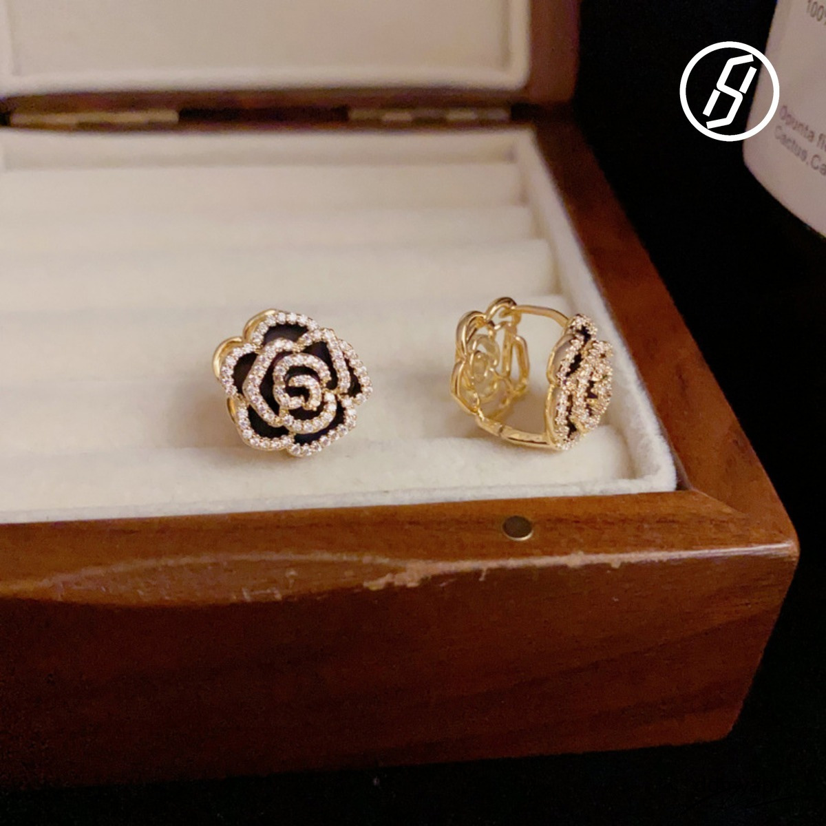 Double-Sided French Ddmydec Camellia Zircon High-End Craft Design Pearl Flowers Floral Earrings Designer Women Original Jewelry