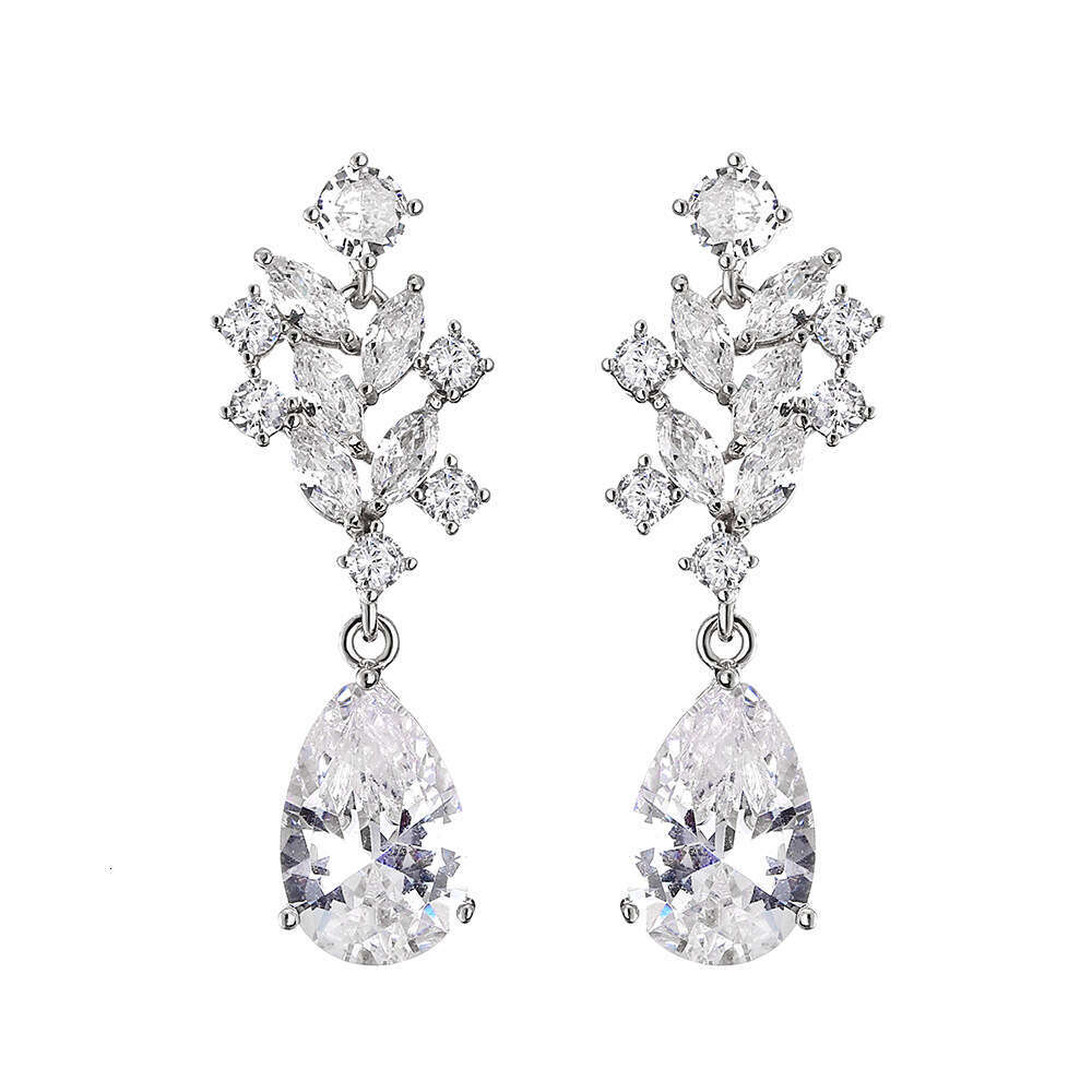 DHpet Women Elegant Luxurious Full Inlaid Marquise Water Drop Zircon Bridal Earrings
