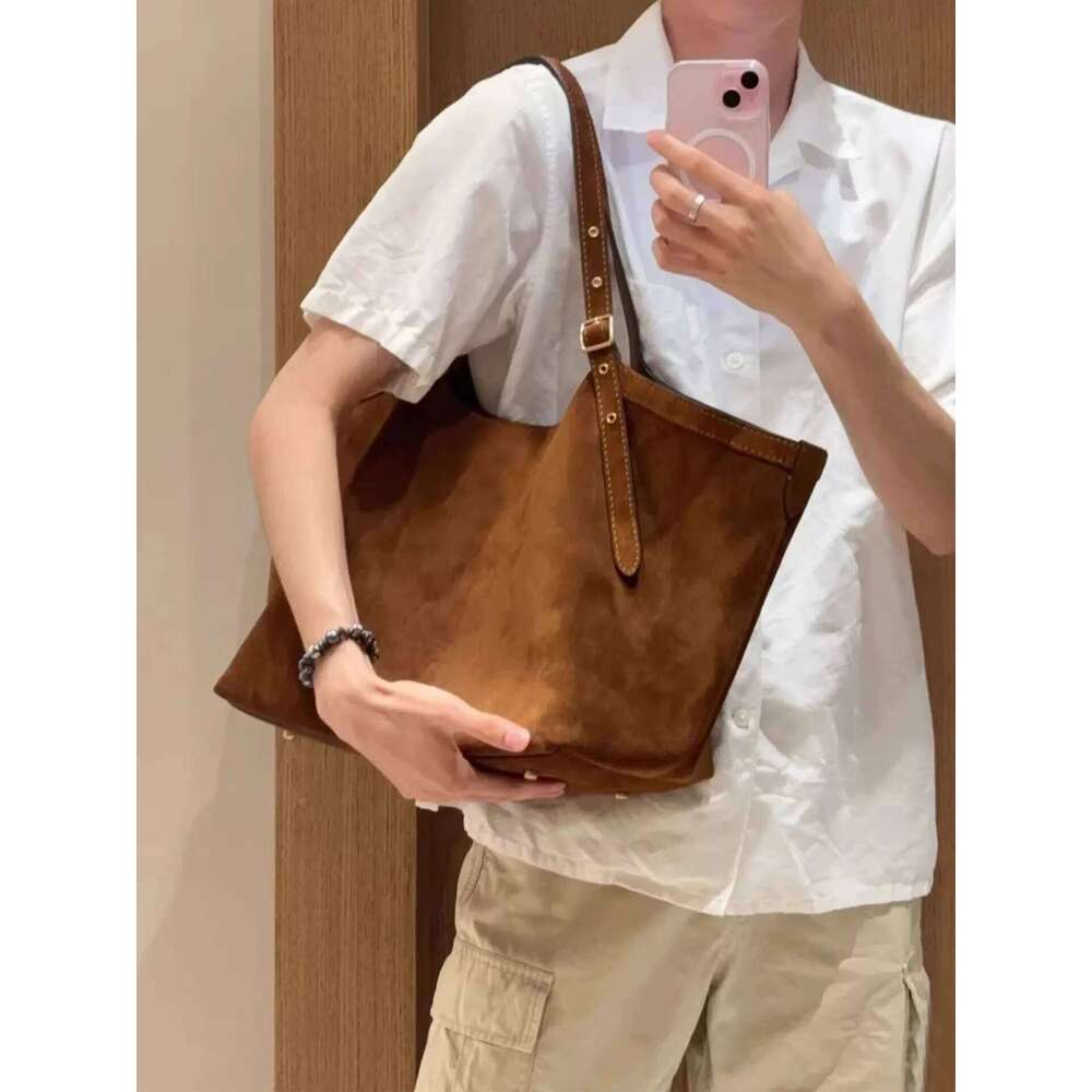 Designer Bag Tote Bag Shoulder Bag Suede Brown For Women 2025 New Relaxed Feel Large Capacity Commuter Genuine Leather Tote Bag