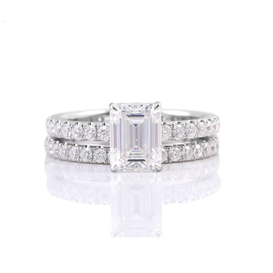 2ct Gold Emerald Cut Moissanite Ring 10k White Gold Promise Ring for Couples Romantic Wedding Rings Couple Set Minimalist Style