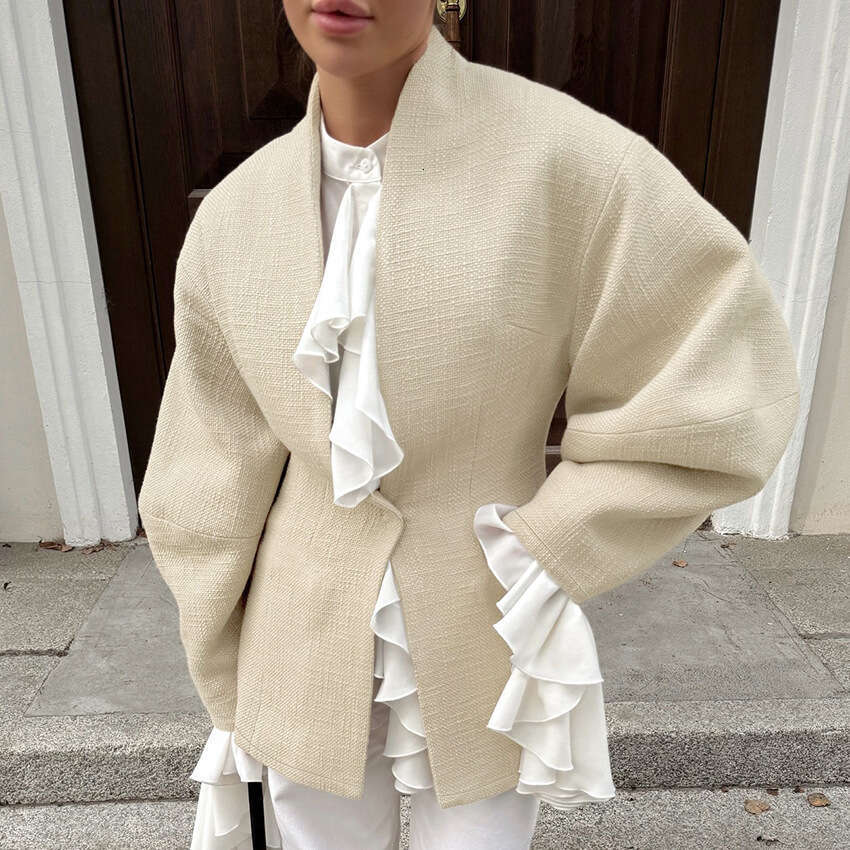 Autumn Winter New Versatile Bamboo Texture Waist-Cinching Long Sleeve Jacket Women With Design Sense And Casual Style For Commuting In B3