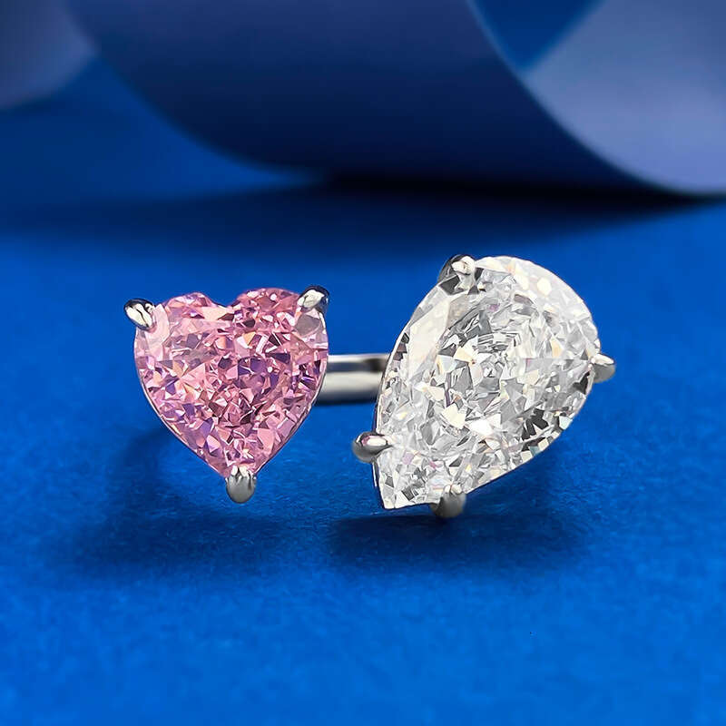 DH collections: 2025 New High - carbon Diamond Drop - shaped White and Pink Diamond Open - ring